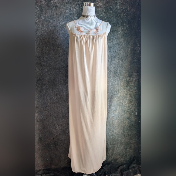 Vintage Peach Embroidered Nightgown Slip - Picture 1 of 6